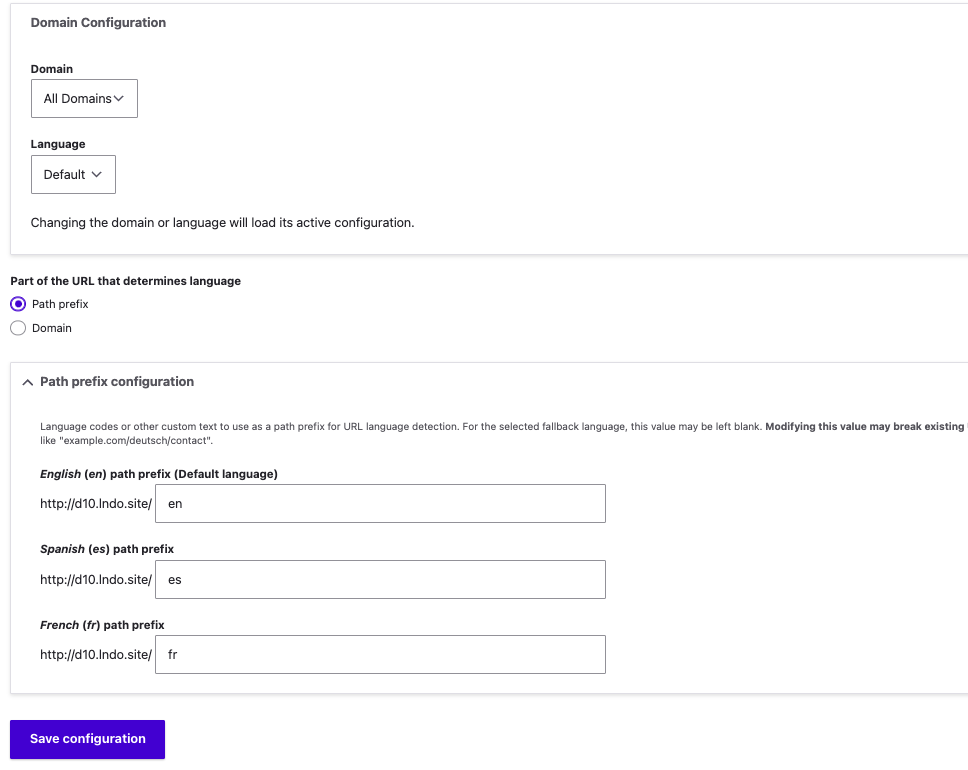 URL language detection configuration 